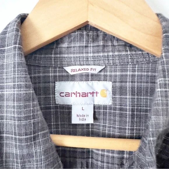 Carhartt Men's Relaxed Fit Casual Button Down Shirt Gray Plaid L - Picture 3 of 6